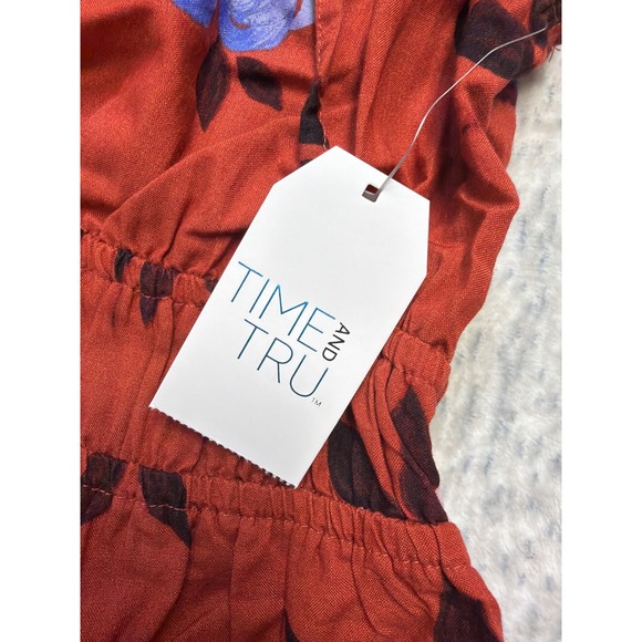 Time and Tru Spade Midi Dress Rusty Bronze Bouquet Floral L 12-14 NWT - Picture 2 of 5